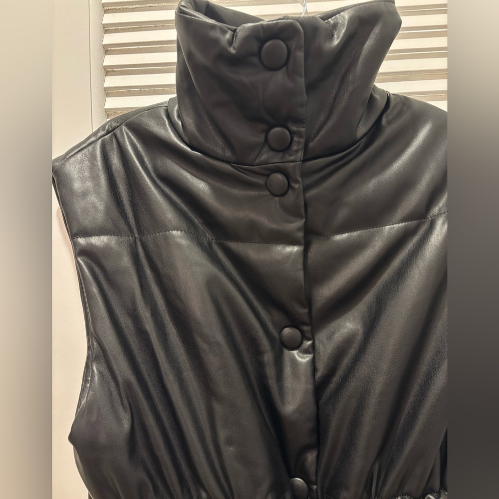 Proenza Schouler White Label Faux Black Leather Puffer Vest XS - Picture 3 of 9